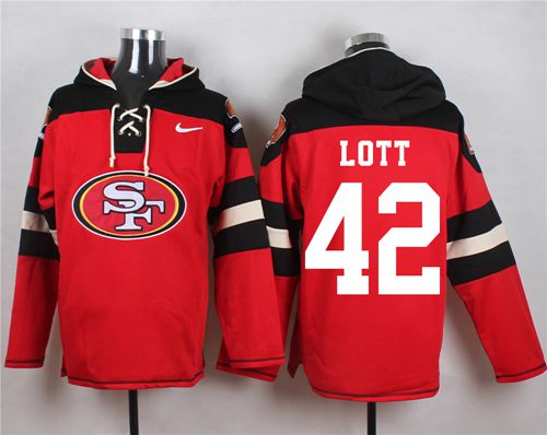 Nike 49ers #42 Ronnie Lott Red Player Pullover NFL Hoodie - Click Image to Close